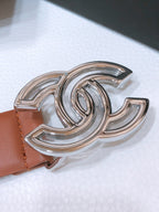 CHANEL BELT 3CM BROWN EMBROIDERED LAMBSKIN WITH SILVER HARDWARE
