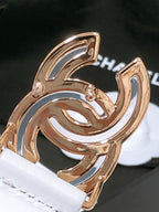 CHANEL BELT 3CM IN WHITE LAMBSKIN WITH GOLD HARDWARE