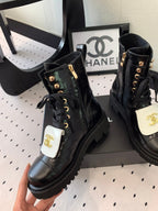 CC Short Boots In Black Mix White Logo Print Lambskin 938059
