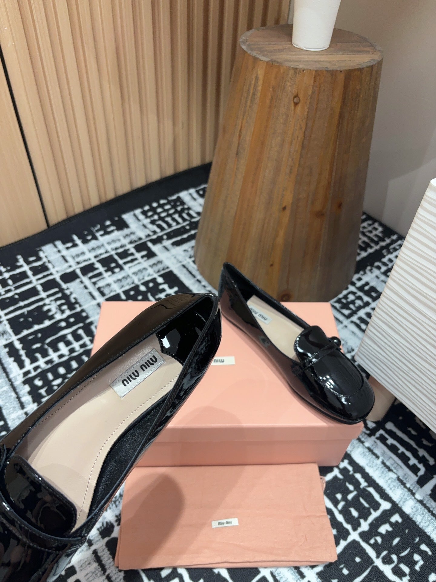 Miu Flat Shoes Black Cowhide