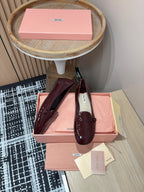 Miu Flat Shoes Dark Red Cowhide