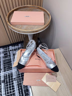 Miu Ballet Flat Silver Metallic Sheepskin