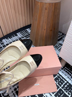 Miu Ballet Flat Beige Shiny Sheepskin