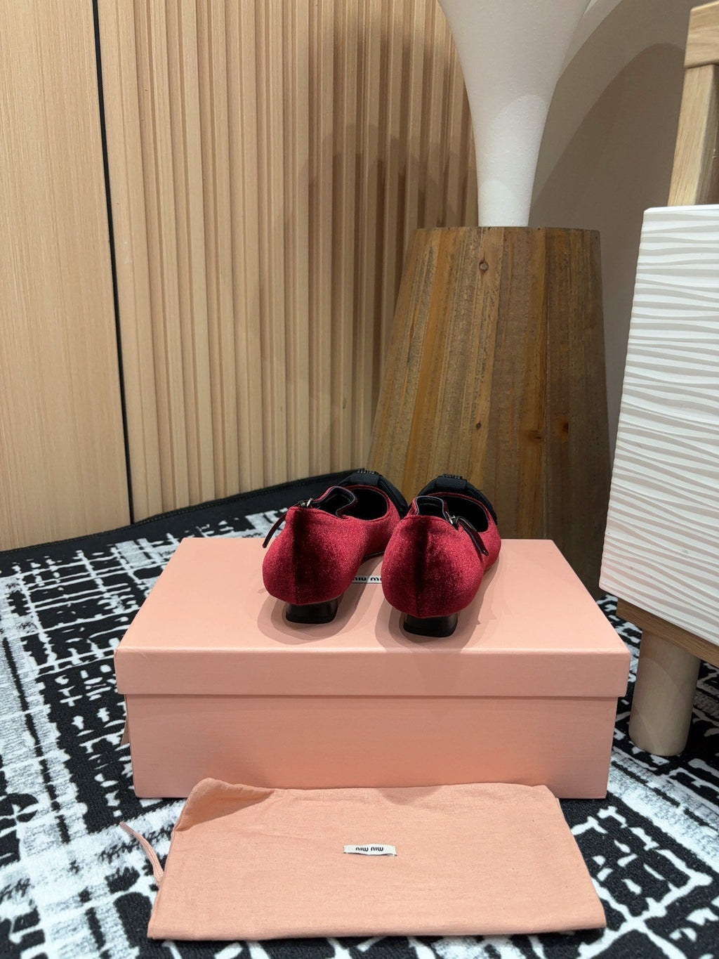 Miu Ballet Flat Wine Red And Black Velvet