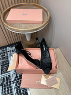 Miu Ballet Flat Dark Green And Black Velvet