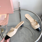 Miu Sandals Square Heel Shoes Beige Leather