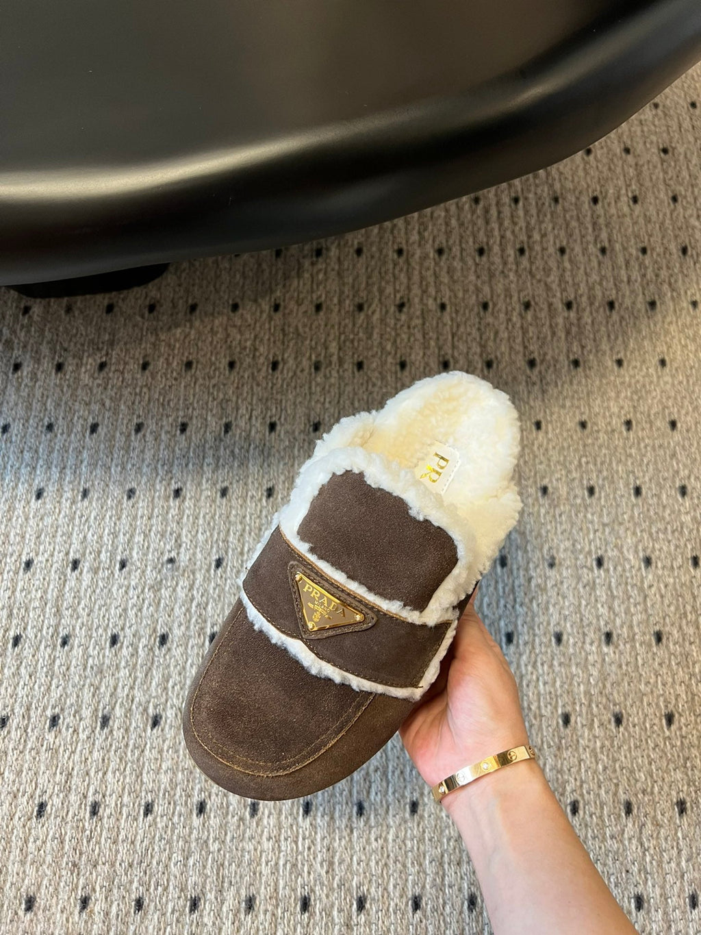 Pra Slippers Dark Brown Suede & Shearling 478565