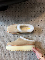 Prada 25s Furry Half-Cover Slippers Beige Suede And Wool 538429