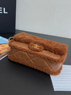 Flap Bag Small 23cm Brown Sherling Lambskin Gold Hardware