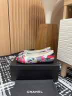 CC Ballet Flats White Pink Mix Blue Black Silk And Lambskin