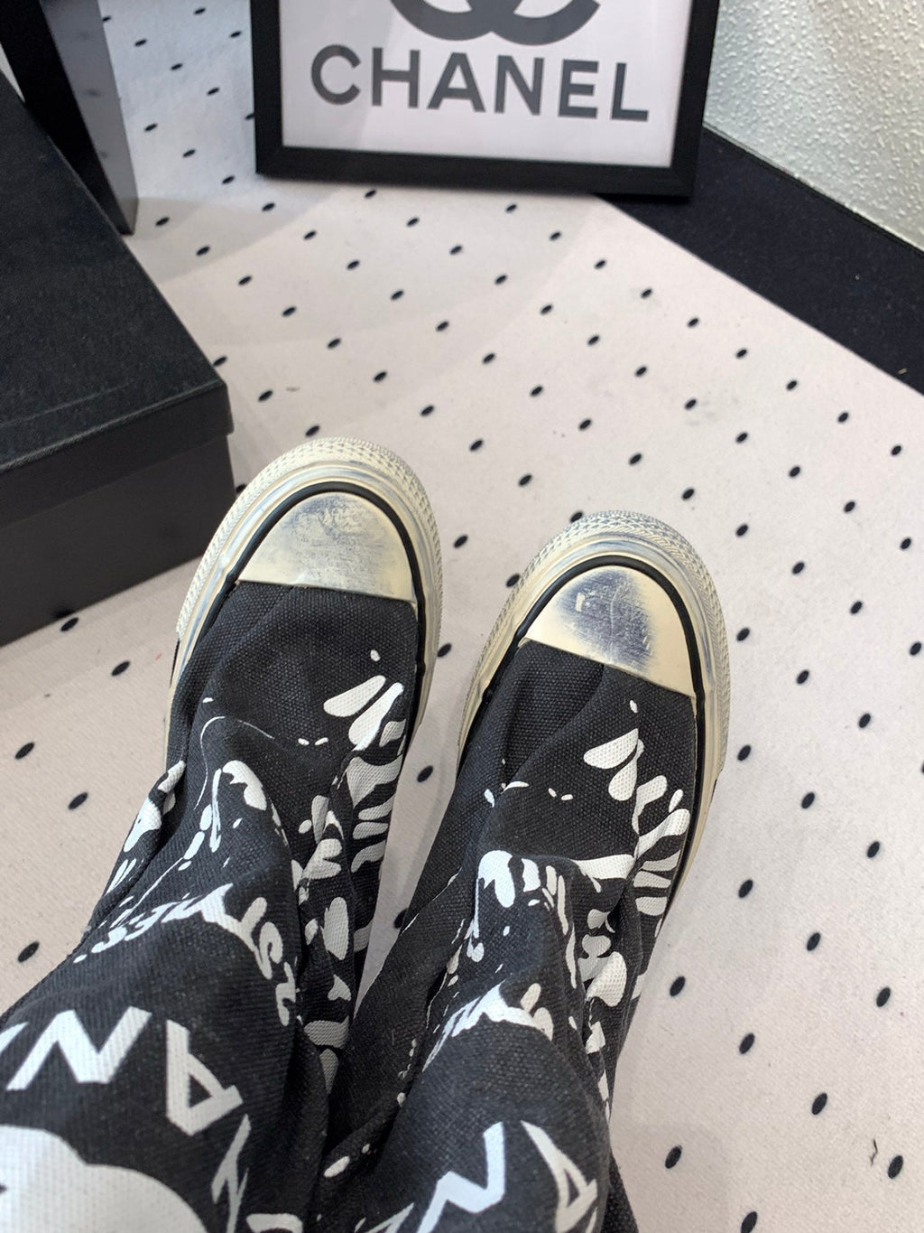 CC High-Top Canvas Boots Black White Denim Fabric  938046