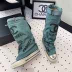 CC High-Top Canvas Boots Turquoise Black Denim Fabric 938047