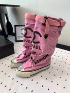 CC High-Top Canvas Boots Pink Black Denim Fabric 938048