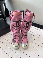 CC High-Top Canvas Boots Pink Black Denim Fabric 938048