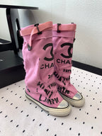 CC High-Top Canvas Boots Pink Black Denim Fabric 938048