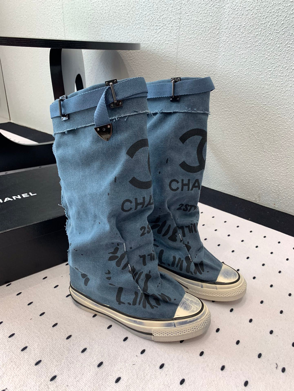 CC High-Top Canvas Boots Blue Black Denim Fabric  938049
