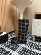 CC High Boots In Black Wool Tweed And Lambskin Gold Hardware