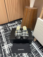 CC Mule 30mm In White Mix Black Wool Tweed And Lambskin