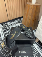 CC Mule 60mm In Black Mix White Wool Tweed And Lambskin