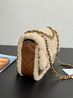 Flap Bag Small 23cm Beige Brown Sherling Lambskin Gold Hardware
