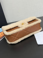Flap Bag Small 23cm Beige Brown Sherling Lambskin Gold Hardware