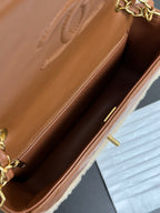 Flap Bag Small 23cm Beige Brown Sherling Lambskin Gold Hardware