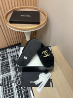 CC Slippers Black Wool Fleece