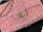 25C Flap Bag 20cm Pink Polka Dot Silver Sequin Calfskin