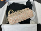 25C Flap Bag 20cm Beige Polka Dot Silver Sequin Calfskin