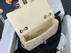 25C Flap Bag 20cm Beige Polka Dot Silver Sequin Calfskin