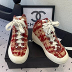 CC Sneaker Boots In Red Mix Beige Tweed Fabric 147111