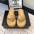 CC Thong Slippers In Dark Beige Lambskin 147050
