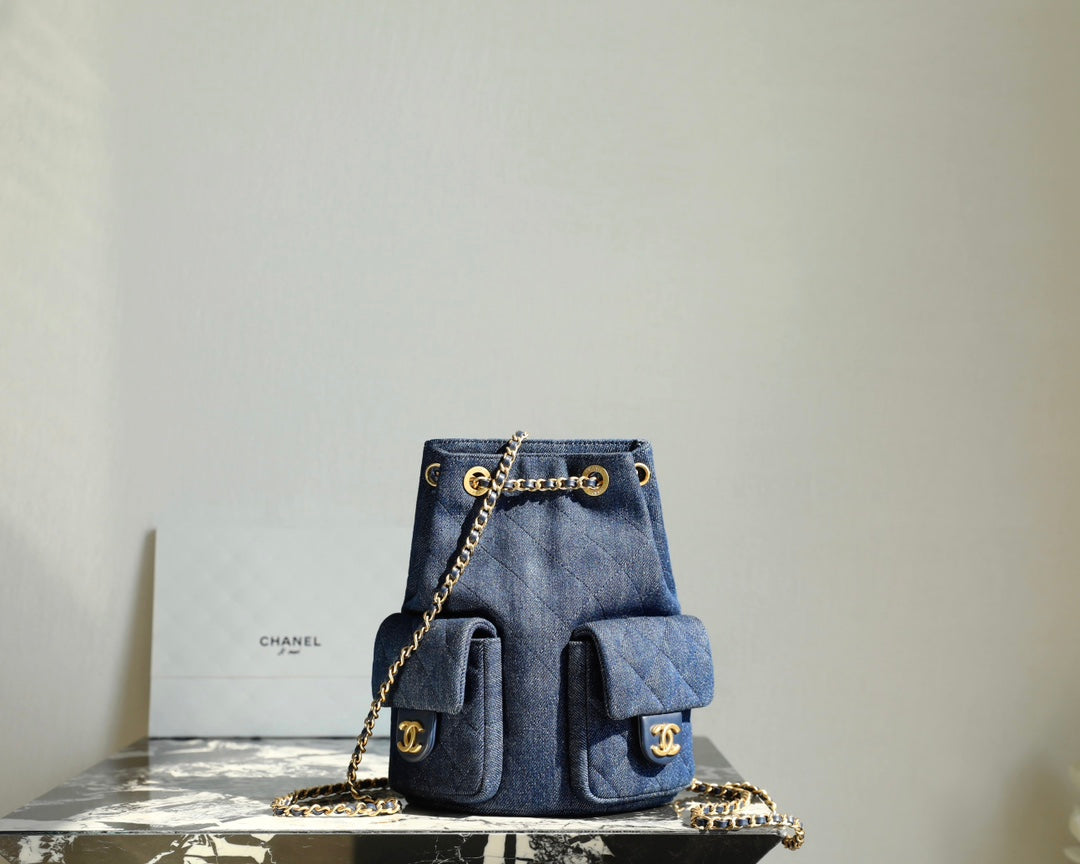 CC Drawstring Backpack 24.3cm Dark Blue Denim