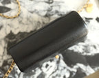 CC 24K Flap Bag 18cm Black Grained Calfskin Gold Hardware
