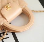 CC 24K Nano 19cm Kelly Shopper Bag Beige Patent Lambskin