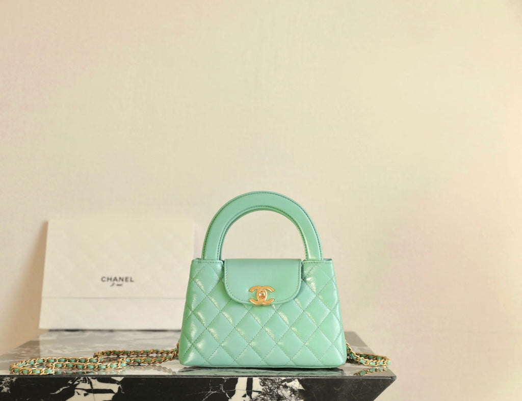 CC 24K Nano 19cm Kelly Shopper Bag Cloud Blue Patent Lambskin