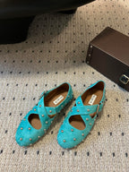 Alaia 25 Criss Cross With Stud Ballet Flats Lagoon Green Suede Sheepskin 303692