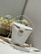 CD Montaigne Large Chain Bucket Bag White Calfskin 336797