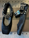 Alaia 25 Biker Ballet Flats Black Horsehair Sheepskin 303729