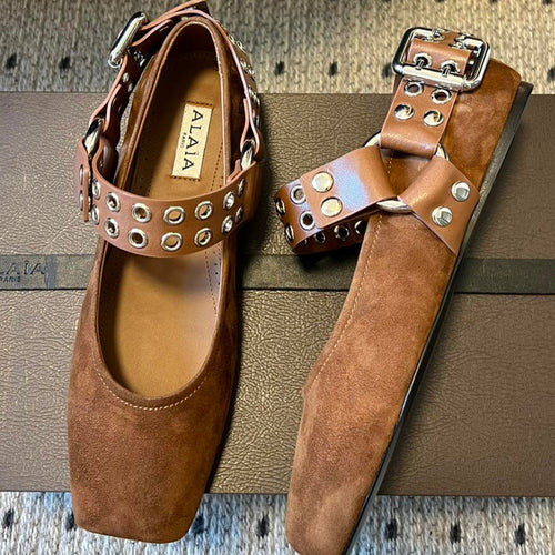 Alaia 25 Biker Ballet Flats Brown Chocolate  Suede 303730