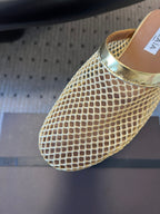 Alaia 25 Fishnet Flat Mules Gold Lampskin 303680
