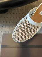 Alaia 25 Fishnet Flat Mules White  Lampskin 303681