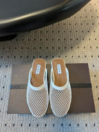 Alaia 25 Fishnet Flat Mules White  Lampskin 303681