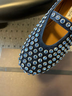 Alaia 25 Strass Ballet Flats Navy Blue Suede Goatskin 303724