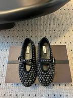 Alaia 25 Strass Ballet Flats Black Suede Goatskin 303726