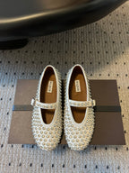 Alaia 25 Strass Ballet Flats White Suede Goatskin 303727