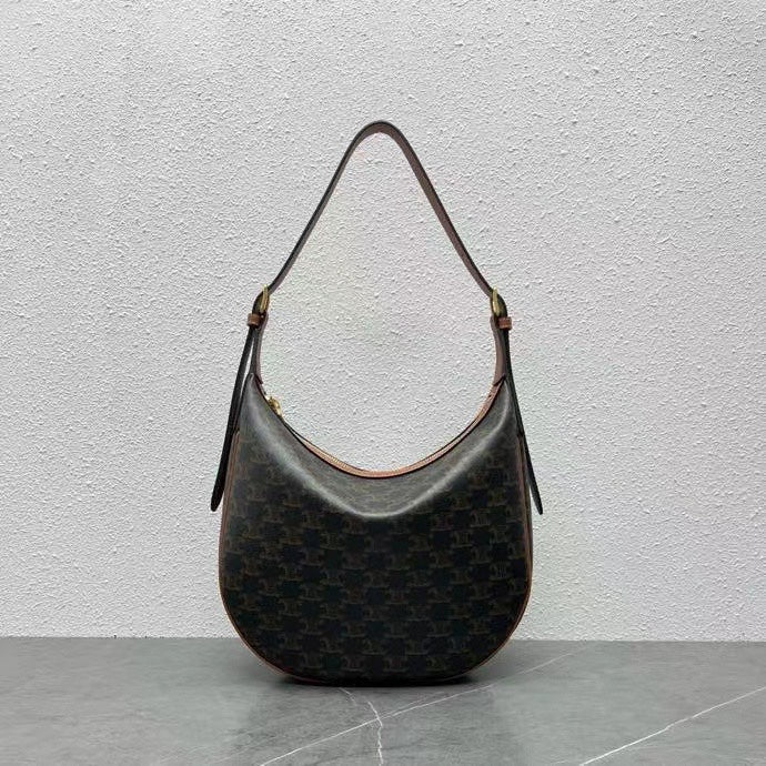 Celine Héloïse Bag Triomphe Black Brown Canvas & Calfskin