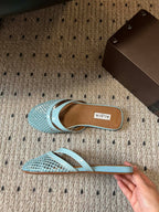 Alaia 25 Infradito Fishnet Flat Mules Lagoon Green Lampskin 303711
