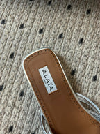 Alaia 25 Infradito Fishnet Flat Mules Silver Lampskin 303712