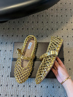 Alaia 25 Woven Ballet Flats Gold Metallic Leather 303675